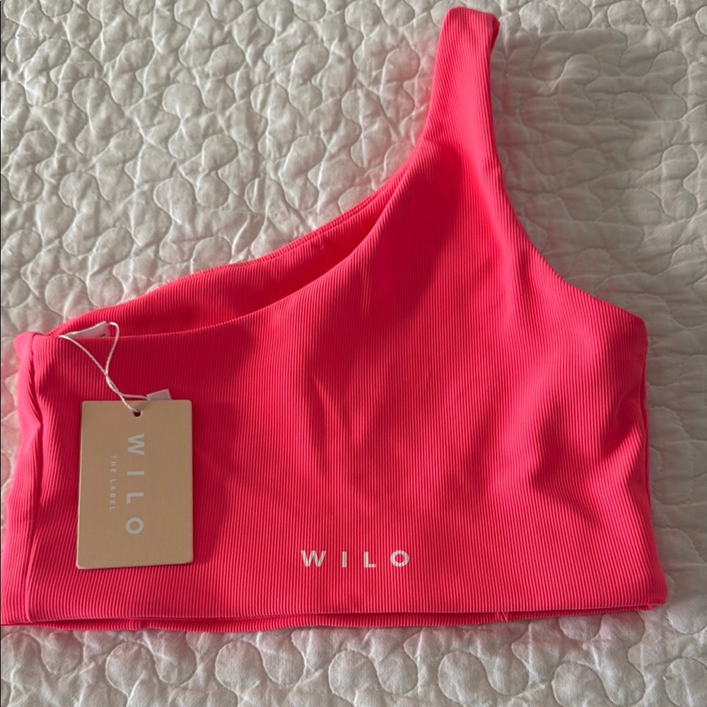 NWT Wilo Rib One Shoulder Bra Hot Pink XS